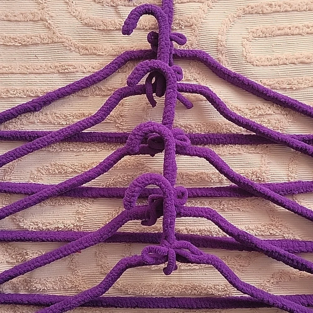 Handmade Hangers, set of five. Purple, new.